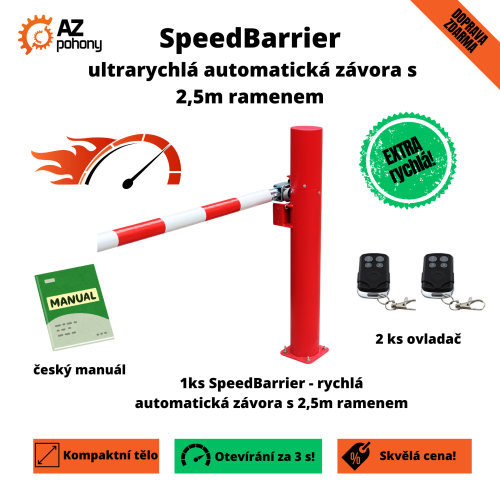 SpeedBarrier - ultrarychlá automatická závora s 2,5m ramenem